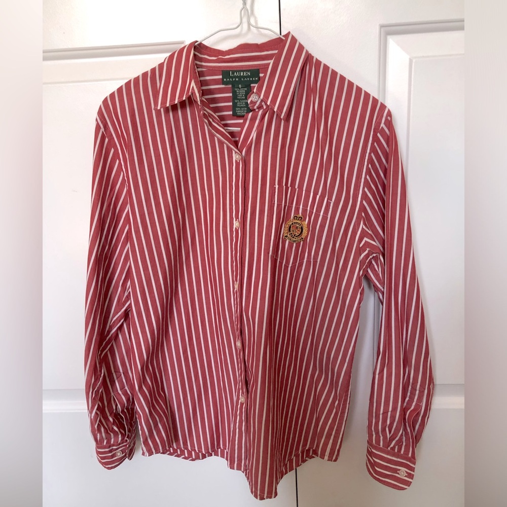 Vintage Ralph Lauren Red & White Striped Button Down - S